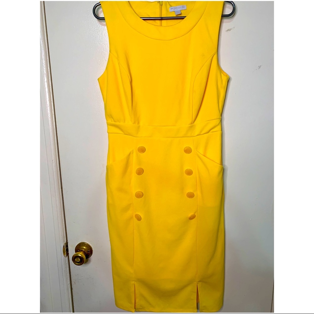 Yellow button accent sheath dress